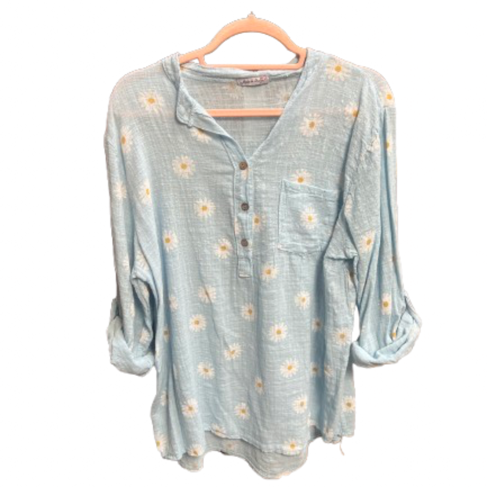 Bluse i bomuld med Daisies - Lyseblå