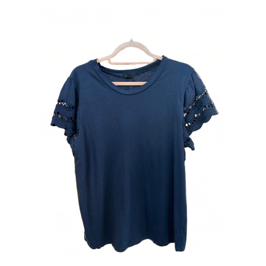 T-shirt med blondeærmer - navy