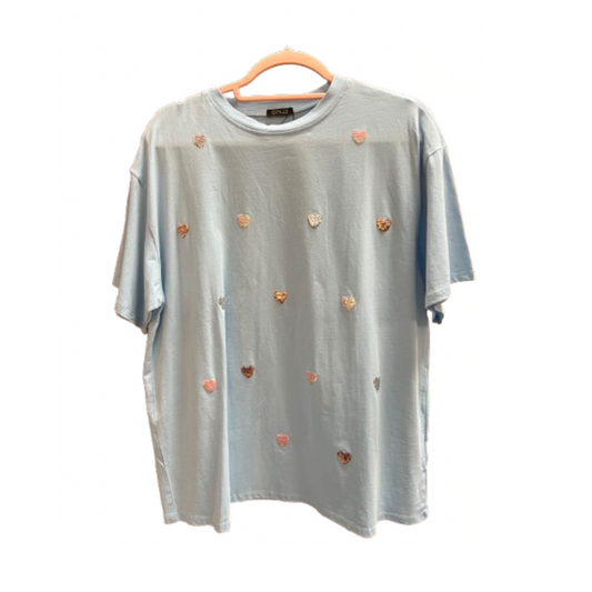 T-shirt med paliet hjerter - blå - Qnuz