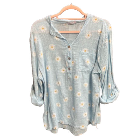 Bluse i bomuld med Daisies - Lyseblå
